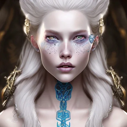 ice queen blue eyes long blond hair smiling face in elden ring realistic