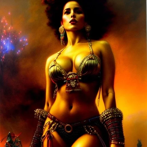 Drawing of beautiful face,'beautiful booty,Busty PoweGirl',intense stare, ancient skintight armor, balanciaga fashion clothe painting by gaston bussiere, greg rutkowski, yoji shinkawa, yoshitaka amano, tsutomu nihei, donato giancola, tim hildebrandt, Oil on canvas, cinematic composition, extreme detail,fit full head inside picture,16k