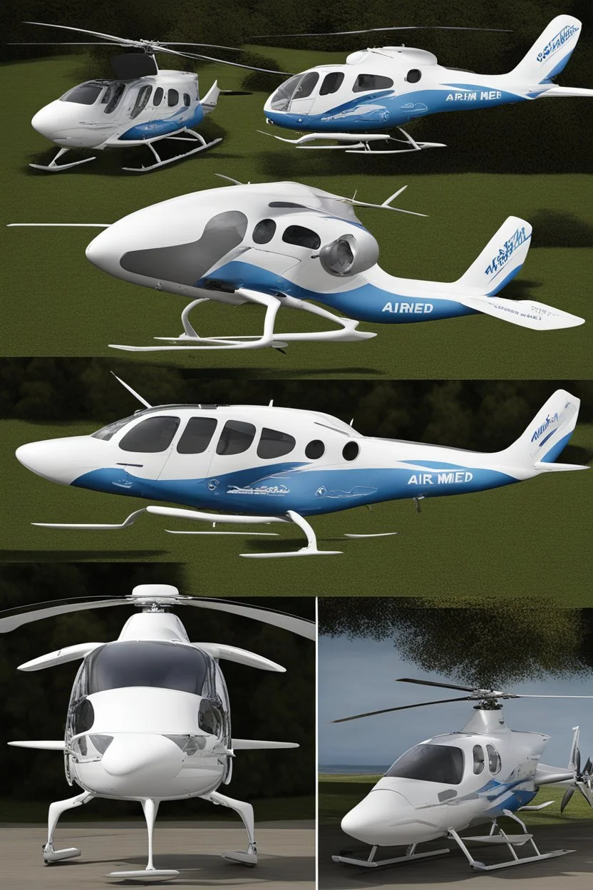 aeroplane airmed air ambulance inspired by shark with side view , quarter view and front view