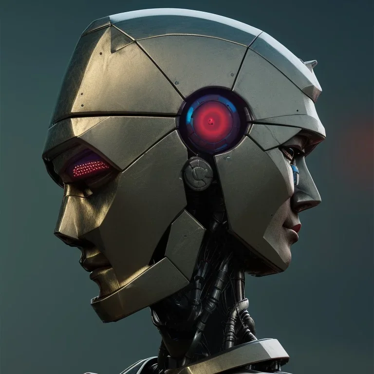 Robot cute profile head portrait, warrior costume, village, meditation, 8k quality