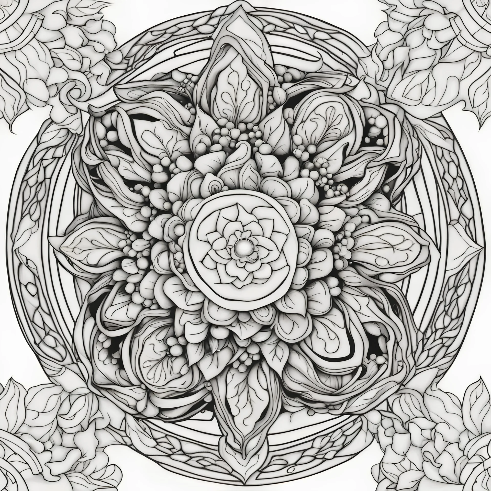 outline art, coloring pages, white Background, Black line, sketch style, only use outline, mandala stile, clean line art, white background, no shadow and clear and well, mandala SNAKE,