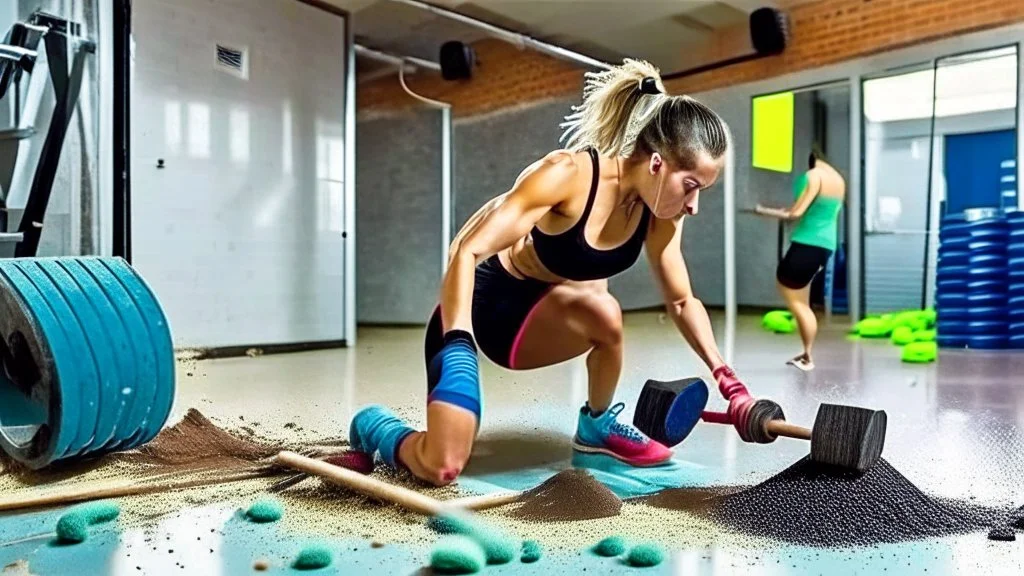 woman dirties the floor in workout room