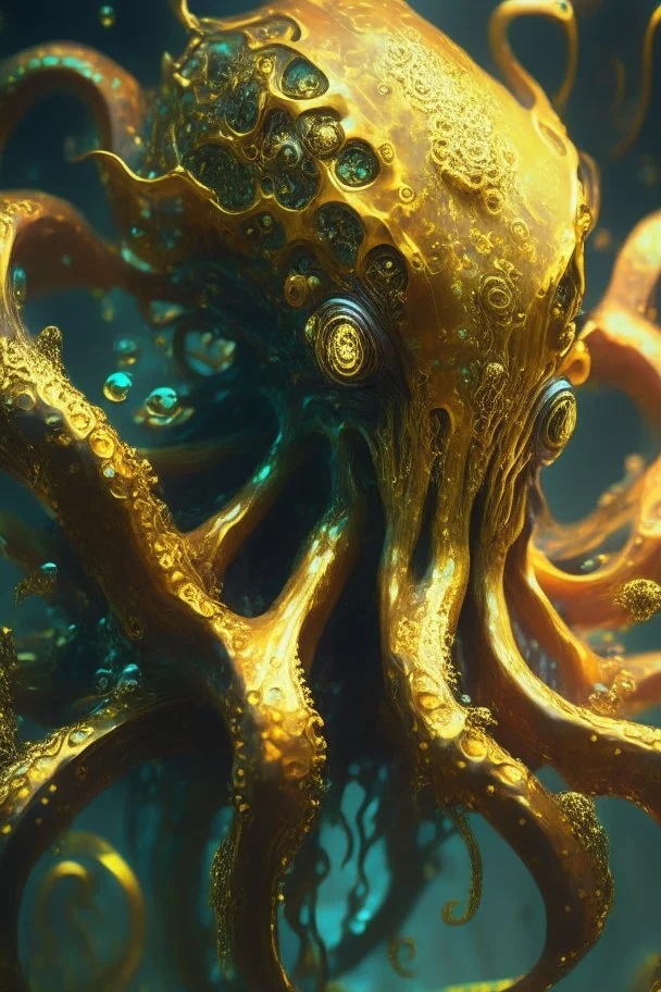 Toxic Gold octopus avian alien,FHD, detailed matte painting, deep color, fantastical, intricate detail, splash screen, complementary colors, fantasy concept art, 32k resolution trending on Artstation Unreal Engine 5