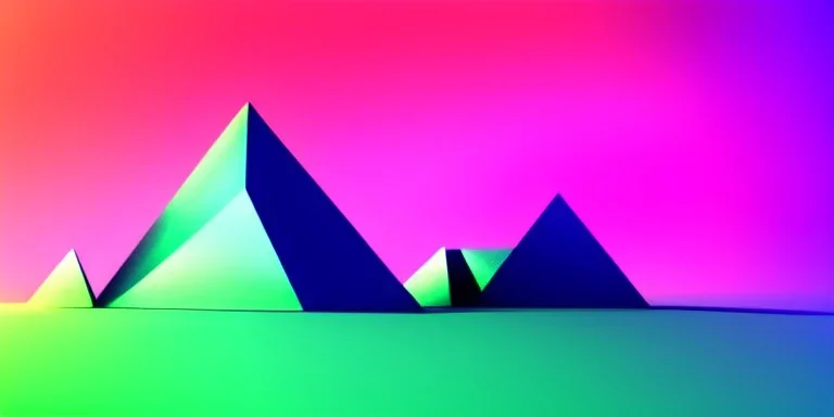 3d rendering. Abstract futuristic neon background. Fantastic landscape with glowing geometric triangular frame and mountains