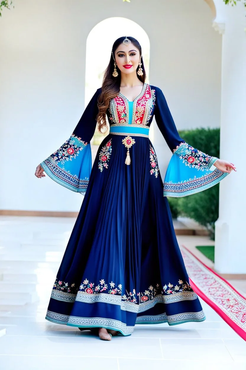 create a video of beautiful azerbaijani lady wearing traditional clothing dancing with sari gelin famous song and music of azerbaijan in a pretty villa garden