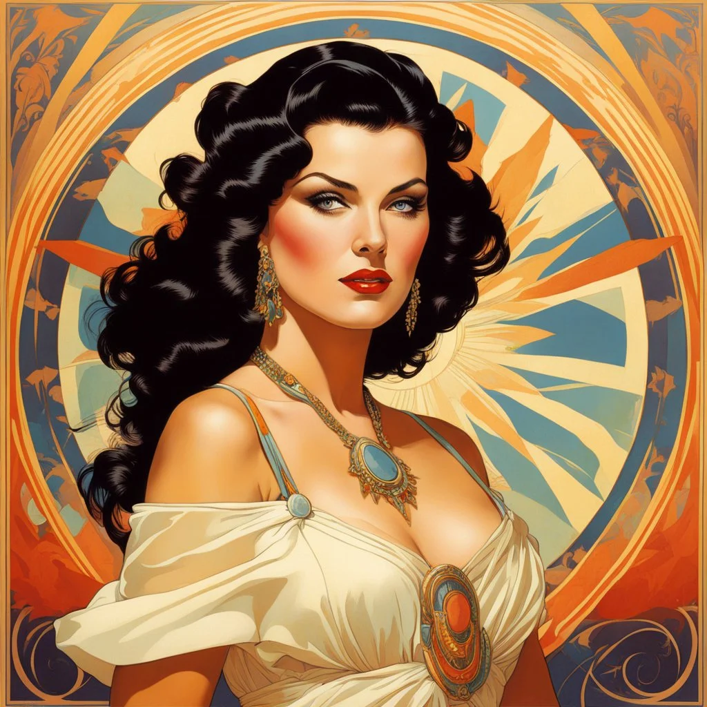 youthful Debi Mazar Corcos [art by Alphonse Mucha] Pinup Art-deco Recruiting Propaganda