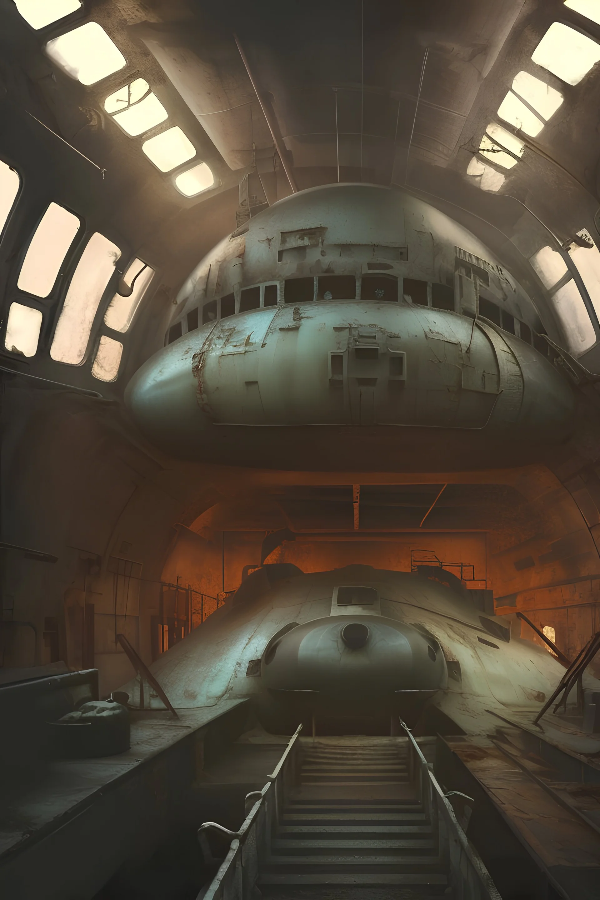 a look from the inside of a rusty coldwar submarine, hyper realism, photo realism, realistic lighting, realistic color grading