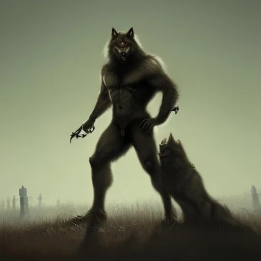 franz frazetta style, werewolf near cemetery