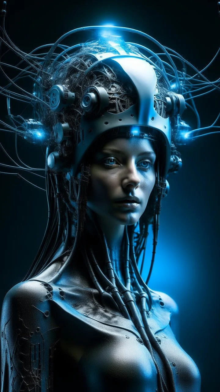 Cybernetic engineer conceiving and constructing fantastical cybernetic creations that redefine the laws of nature, portrait shot