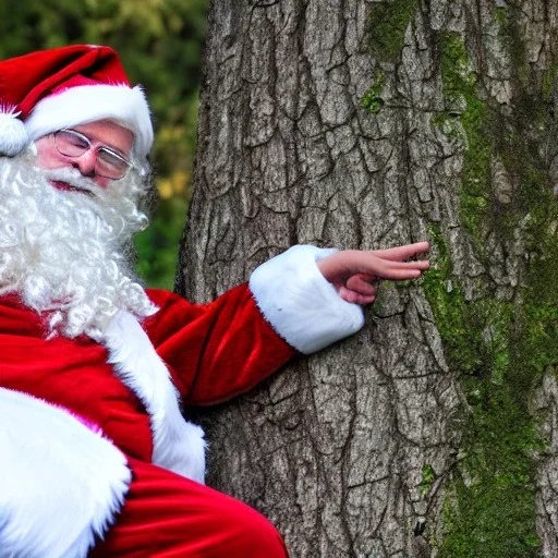 père noël allongé sur le sapin