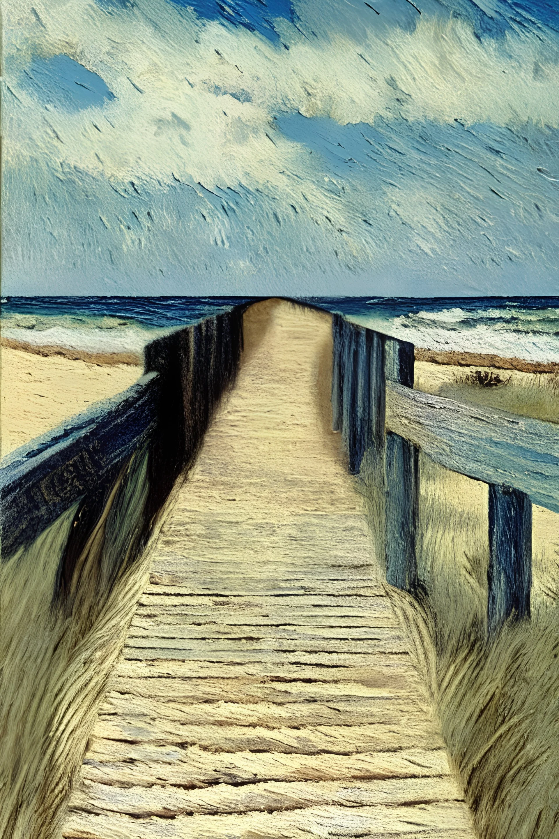 Coastal beach boardwalk by Van Gogh