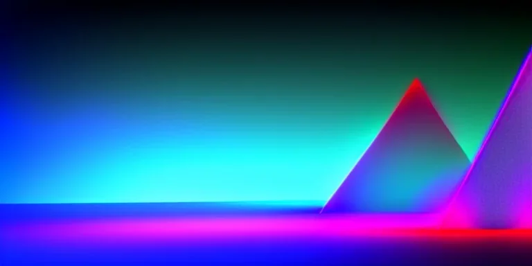 3d rendering. Abstract futuristic neon background. Fantastic landscape with glowing geometric triangular frame and mountains