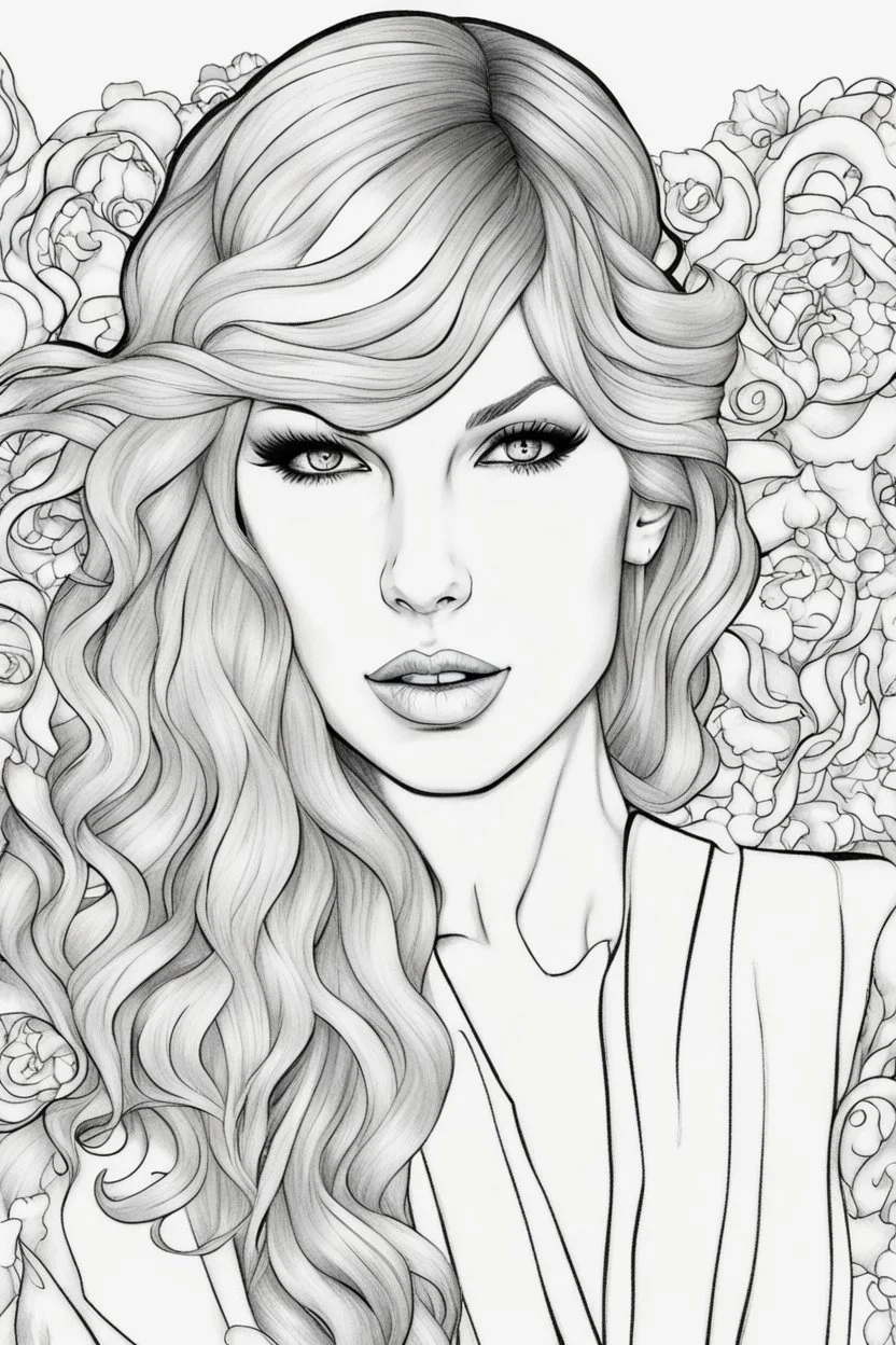 coloring pages of taylor swift for adults, Designs Black and white, No Shading