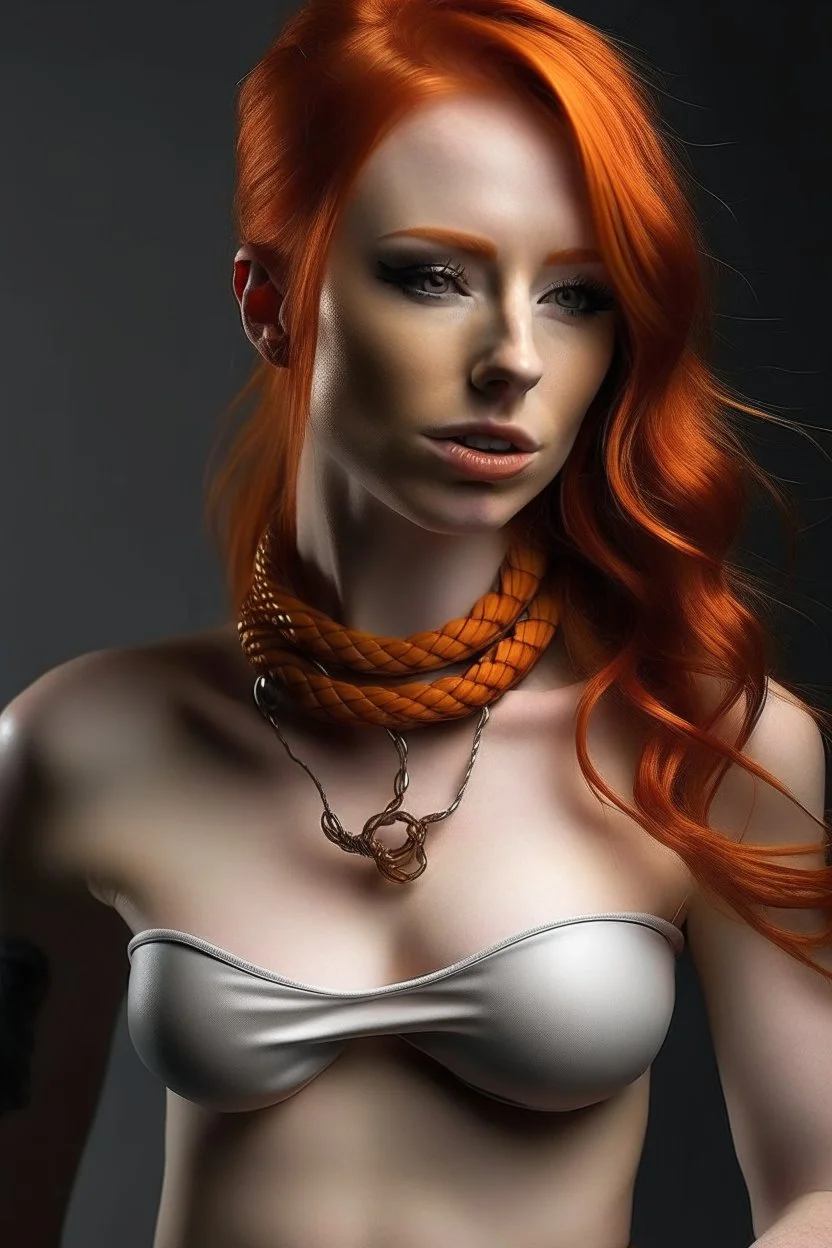 A redhead girl gagged with sculpted abs