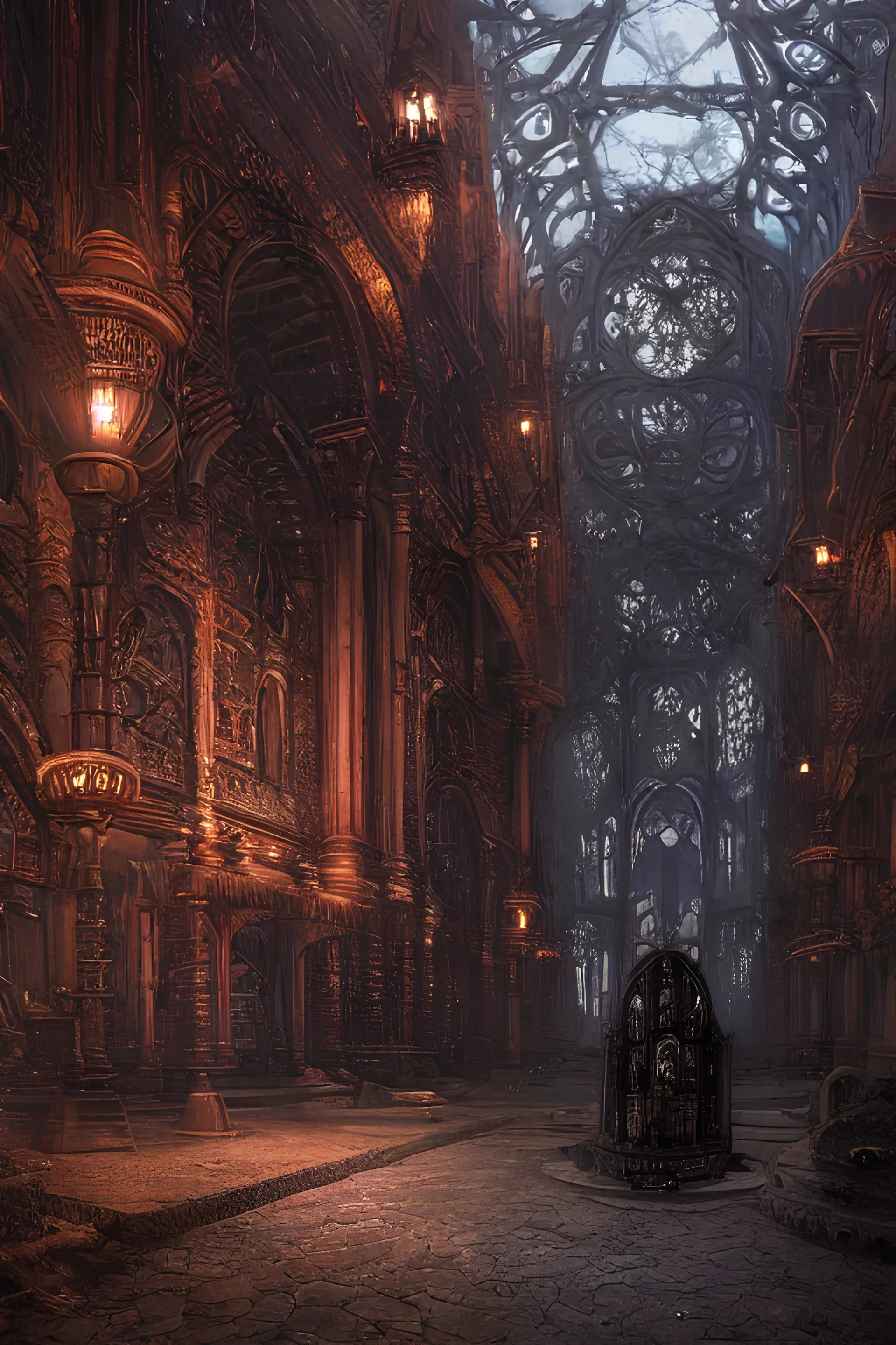 steam necropolis, memento mori, gothic, neo - gothic, art nouveau, hyperdetailed copper patina medieval icon, stefan morrell, philippe druillet, ralph mcquarrie, concept art, steampunk, unreal engine, detailed intricate environment, octane render, moody atmospherics, volumetric lighting, ultrasharp, ominous, otherworldly 