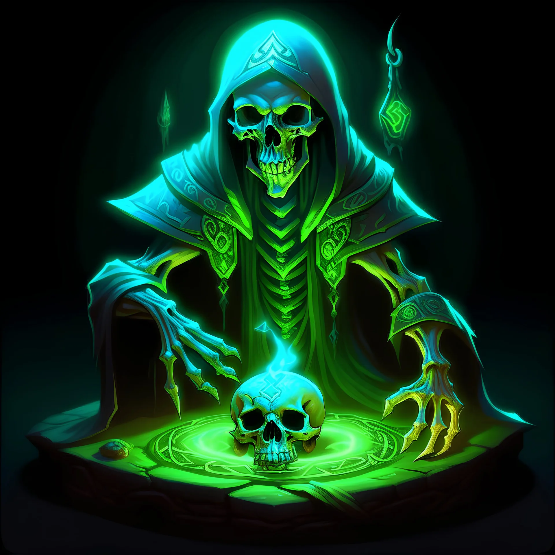 Lich carving magic glowing rune