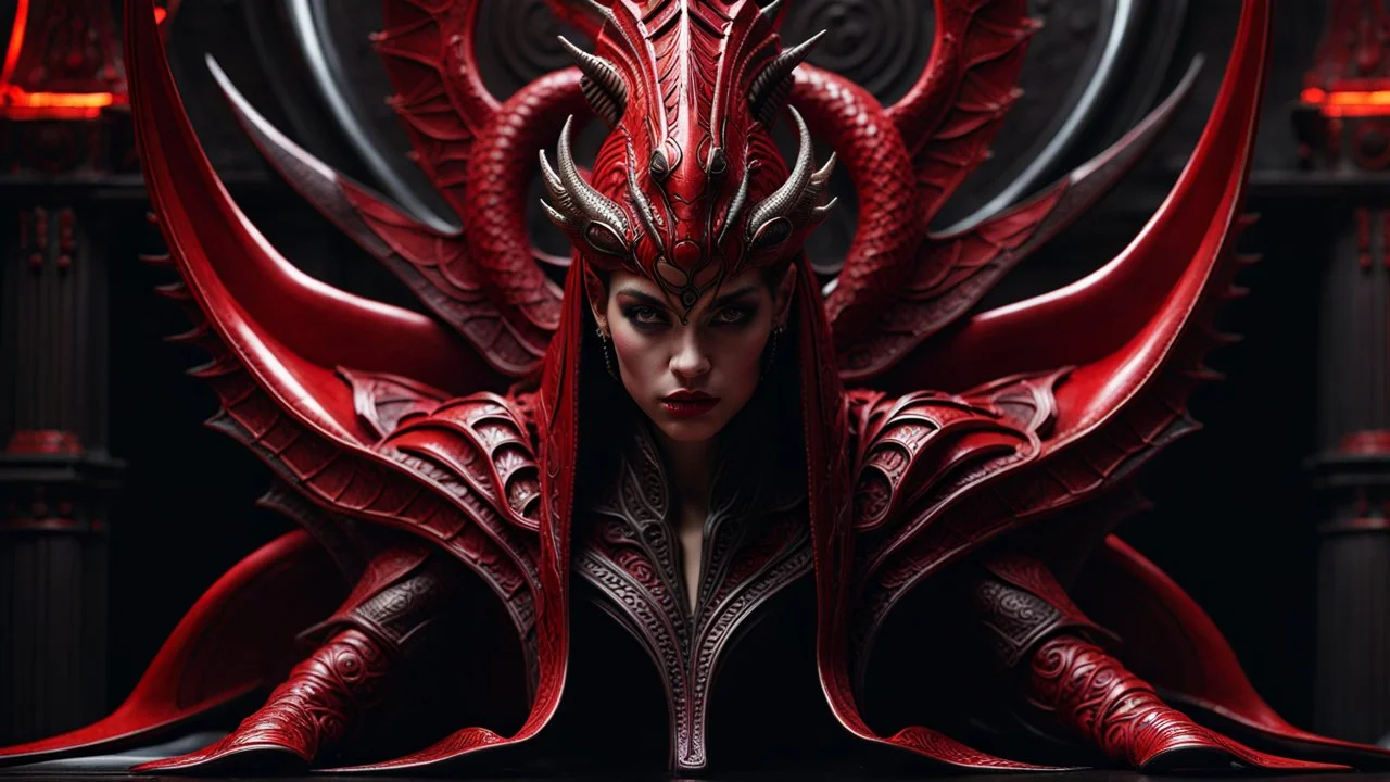 she is a dragon and a demon. h. r. giger. red. the naked truth. fantasy concept art, exquisite realism, a masterpiece, dynamic lighting, hyperdetailed, intricately detailed, deep color, Unreal Engine, volumetric lighting , Epic cinematic brilliant stunning intricate meticulously detailed dramatic atmospheric maximal, CAMERA: Nikon Z7 | FOCAL LENGTH: 105mm | SHOT TYPE: Close-up | COMPOSITION: Centered | LIGHTING: Soft, directional