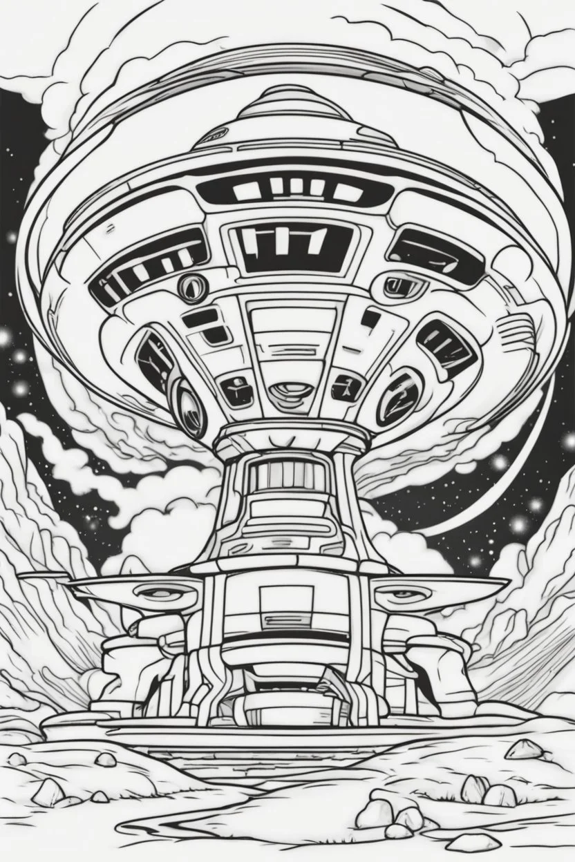 coloring page for kids, ufo, thick outline, low details, no shading, no color