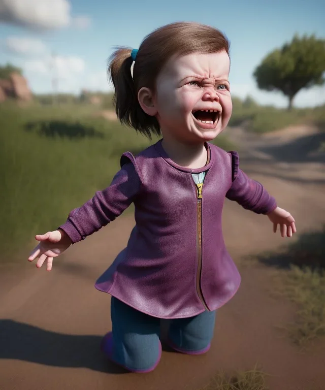 Penny Hofstadter toddler, full body, dramatic lighting, angry, hyper realistic