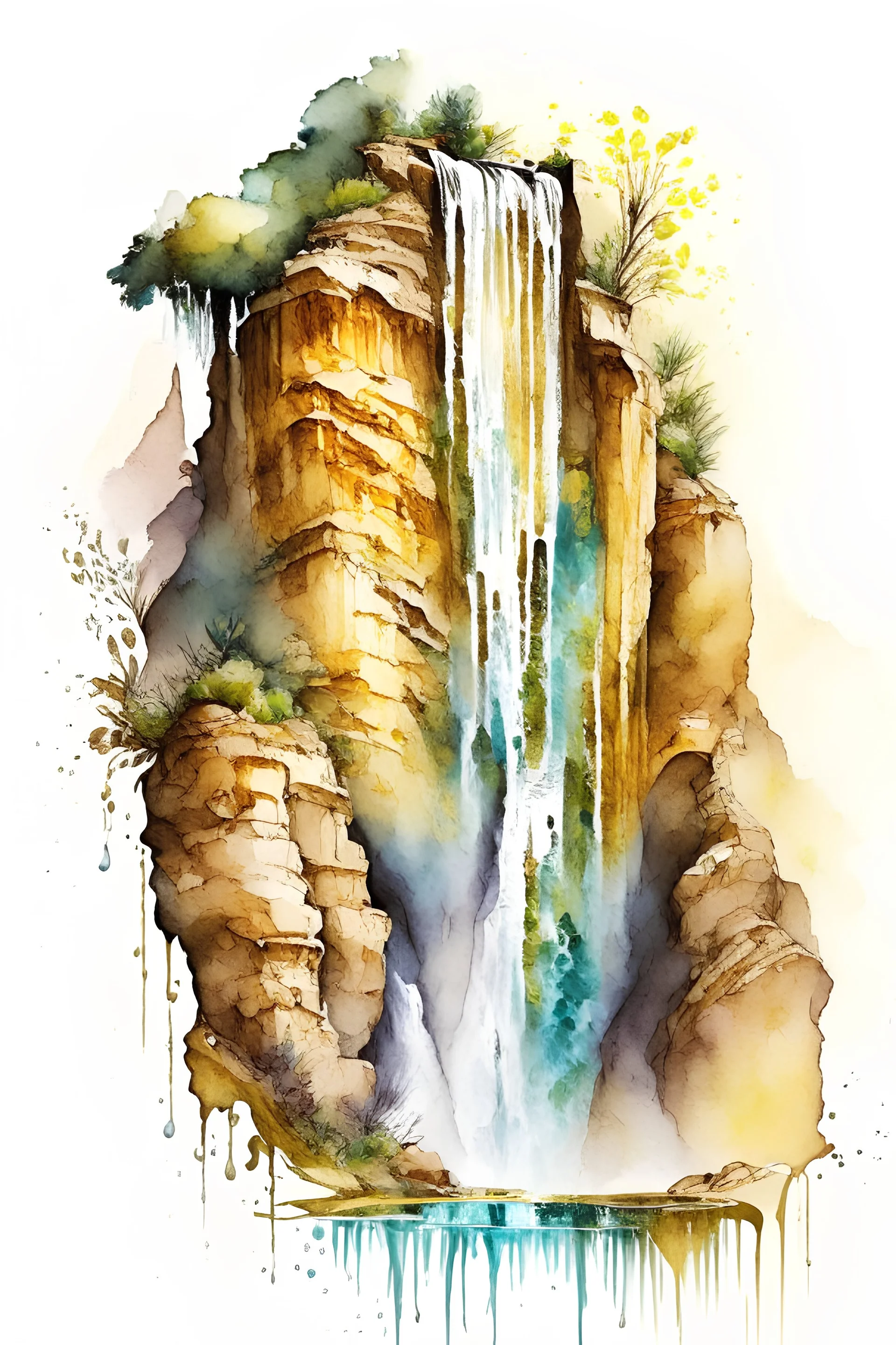 Persian's minitour in top-down game water color gold fantasy waterfall