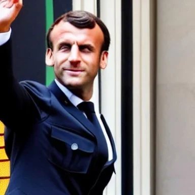 Emmanuel Macron in a Nazi army Uniform doing a Nazi salute