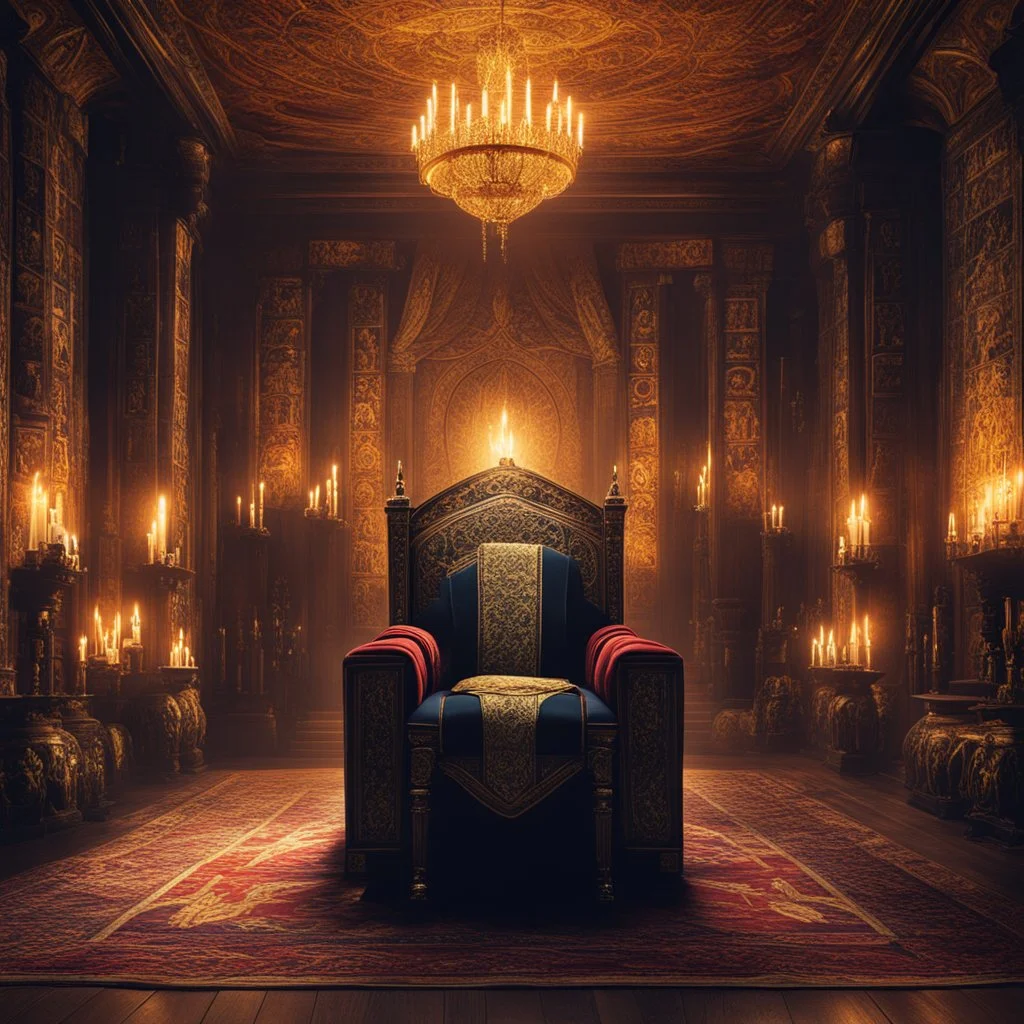 In the throne room, Baron Cedric sits upon his ornate and imposing throne, a symbol of his authority. The room itself is adorned with tapestries depicting the barony's history, and the walls are lined with shelves holding ancient tomes and artifacts. The flickering light of torches fills the room with a warm glow, emphasizing the solemnity and grandeur of the space. As the family gathers in the throne room, their presence commands attention and respect. It is within these hallowed walls that dec