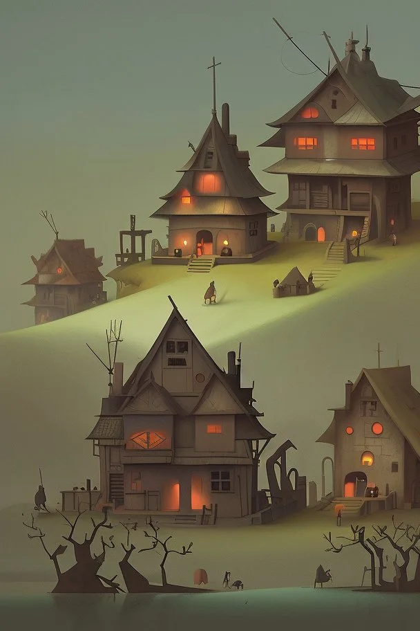 village inspired by Shaun Tan's and Hieronymus Bosch work