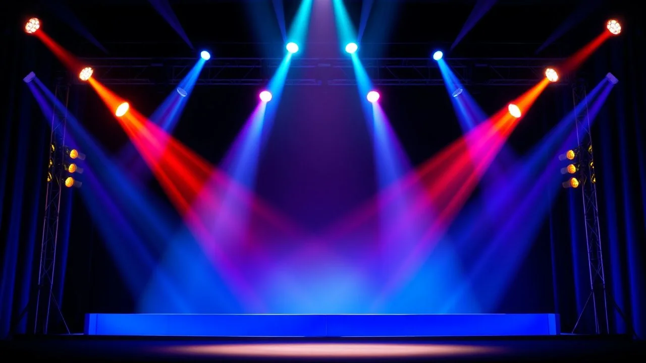 color graphic show stage with flash lights