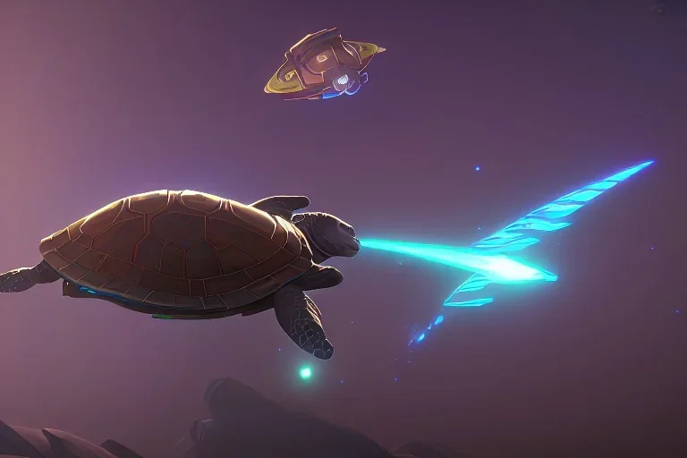 turtle spaceship with thrust and planet