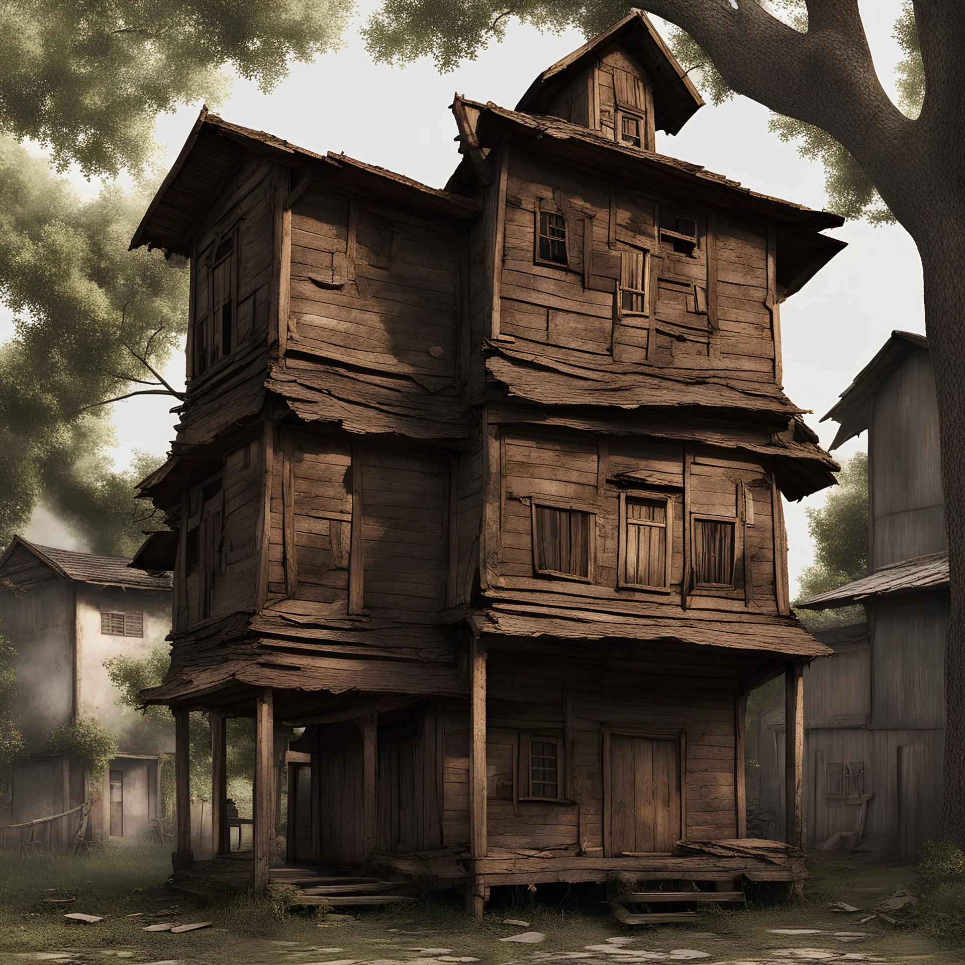 poor wooden house, high detailed, old house, poor,