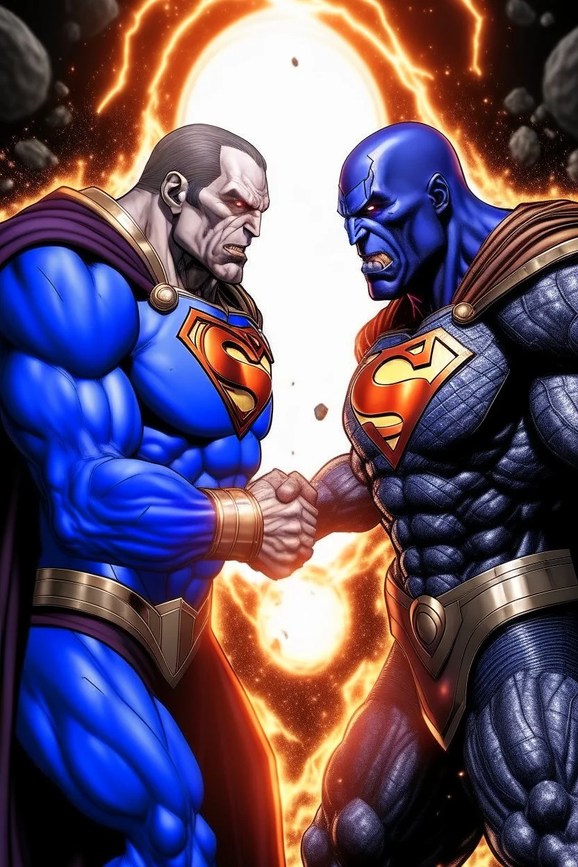 superman figth versus darkseid versus thanos