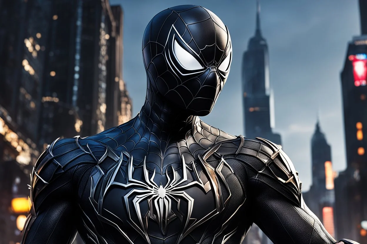 Spider man in 8k solo leveling shadow artstyle, symbiote assassin custom, intricate details, highly detailed, high details, detailed portrait, masterpiece,ultra detailed, ultra quality