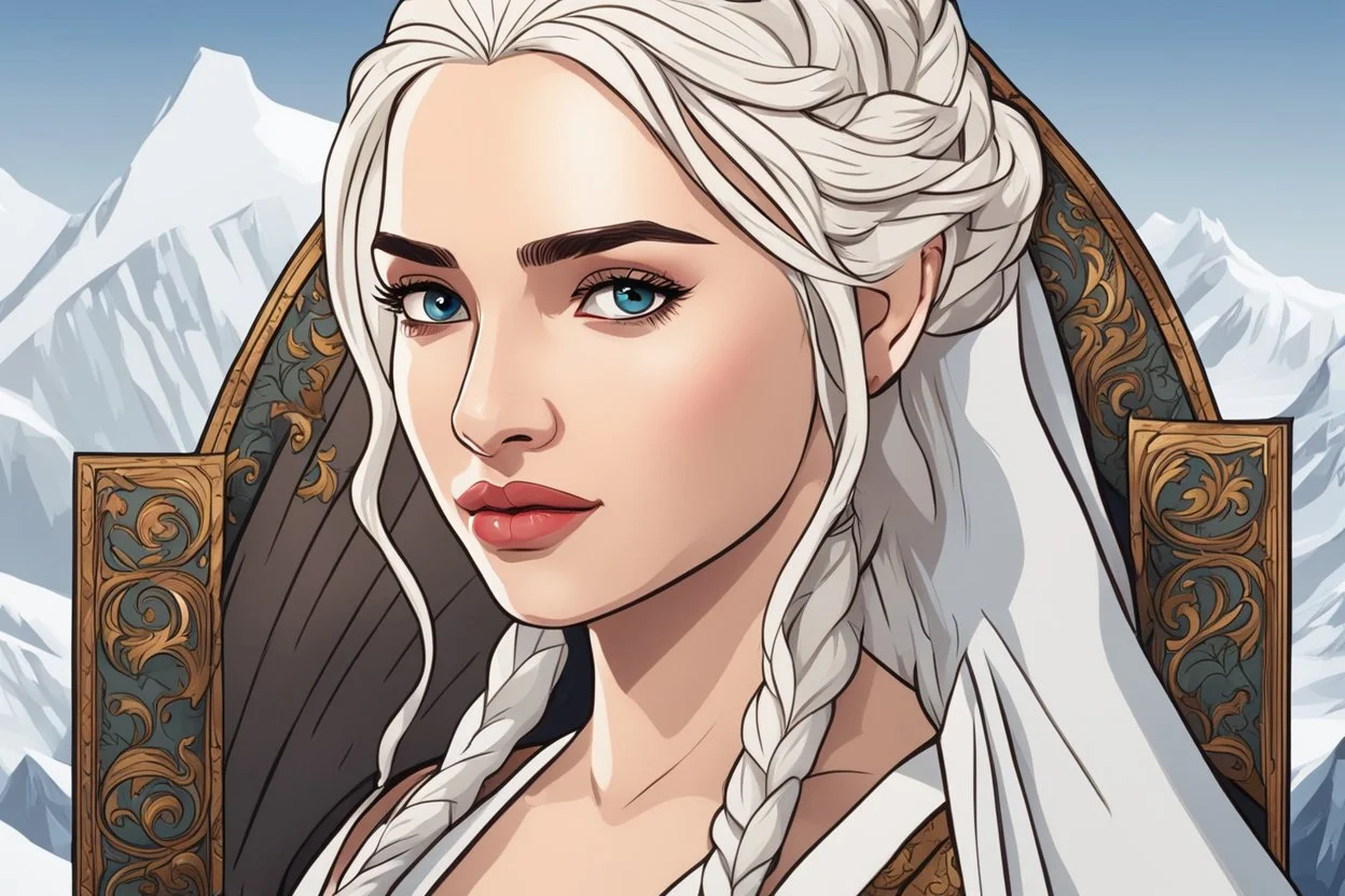 Daenerys Targaryen in 8k Afukuro cartoon artstyle , game of thrones them, white costum, winter, close picture, highly detailed, high details, detailed portrait, masterpiece,ultra detailed, ultra quality