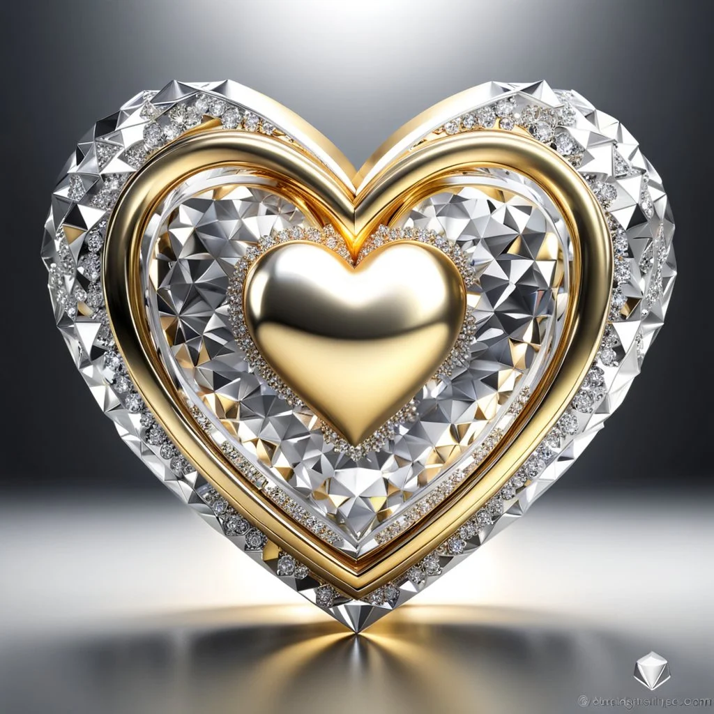 a clony of golden and silver around diamond heart sighn rotating