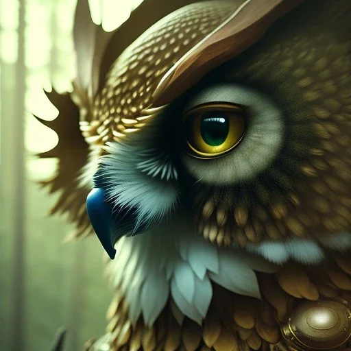 intricate details, realistic, octane, unreal engine, portrait, natural lighting,zoomed out + portrait, volumetric lighting, shiny,extreme detail, Photorealism, High detail, Hyper realistic Owl in forest, macro lens blur,abstract paint, sharp,ef 85mm 5.6, focus, trending by artstation