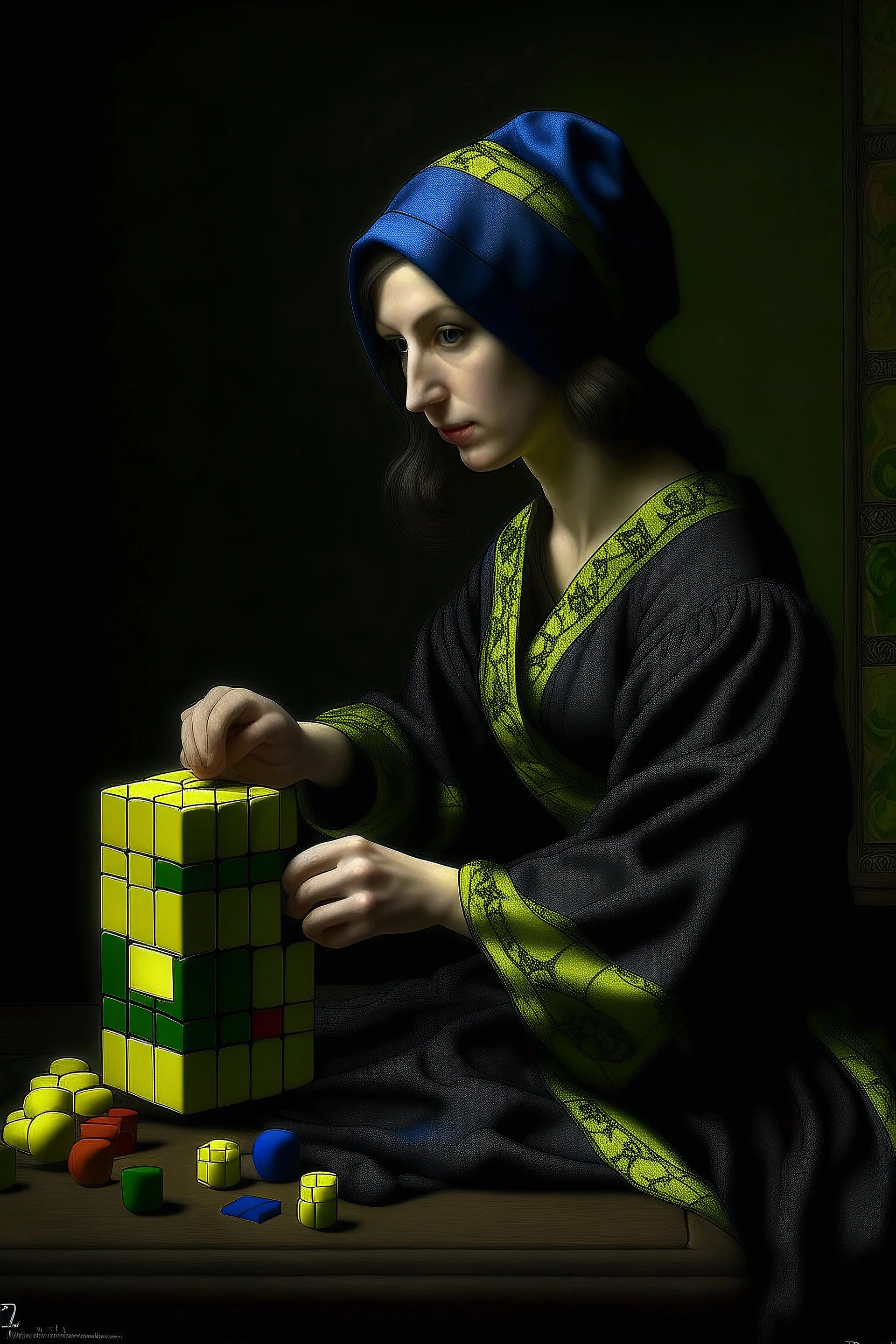 Rubik's cube in the style of Vermeer