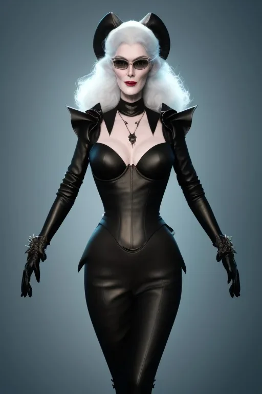 Carmen Dell`orifice as evil queen in black leather, leather, busty, cleavage, angry, stern look. character design by cory loftis, fenghua zhong, ryohei hase, ismail inceoglu and ruan jia. unreal engine 5, artistic lighting, highly detailed, photorealistic, fantasy