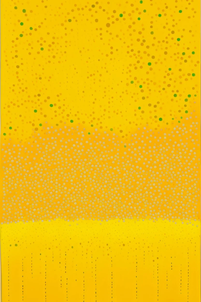 "There are 7,000 holes in Florida" is an abstract acrylic painting in shades of ochre paint with asterisks drawn all over it.