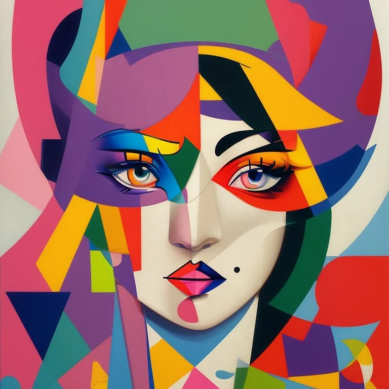 a painting of a woman with a colorful face, a cubist painting by Romero Britto, featured on pixiv, cubism, picasso, cubism, fauvism