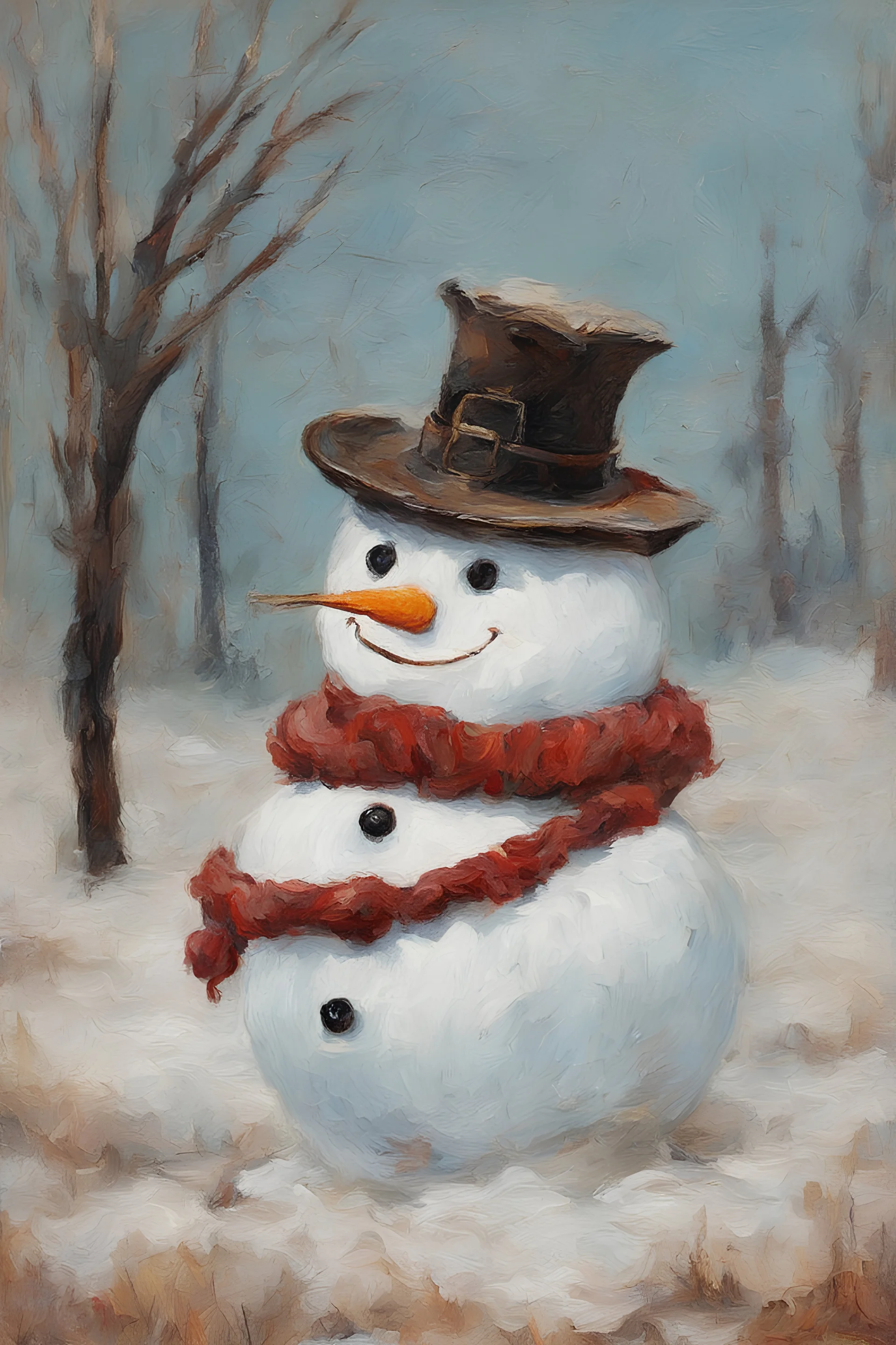 Snowman like cshnautzer oil paiting Vincent Willem van Gogh style Once upon a frosty time Russian