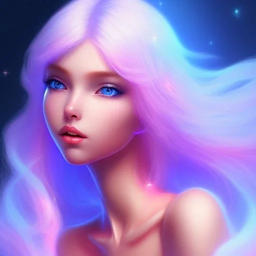 mutant pretty and sweet woman , perfect composition, hyperrealistic, blue and pink cosmic atmosphere, super detailed, 8k, high quality,