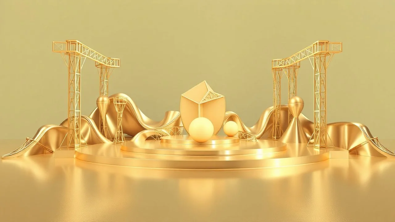 a 3d fractal stage structre made of metallic 3d structures, pertty artistc background