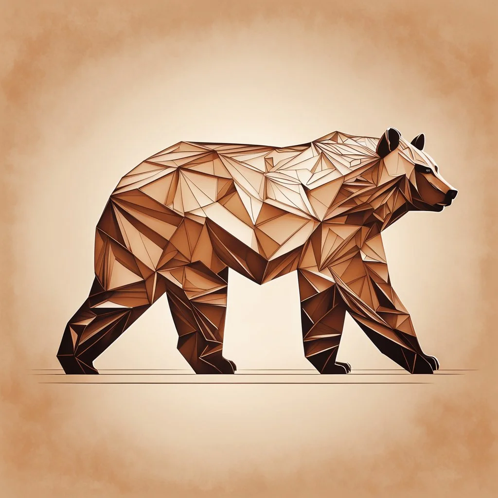 sharp lines silhouette of a brown bear, letterpress style 2d lowpoly lookalike, minimalistic high contrast pencil art