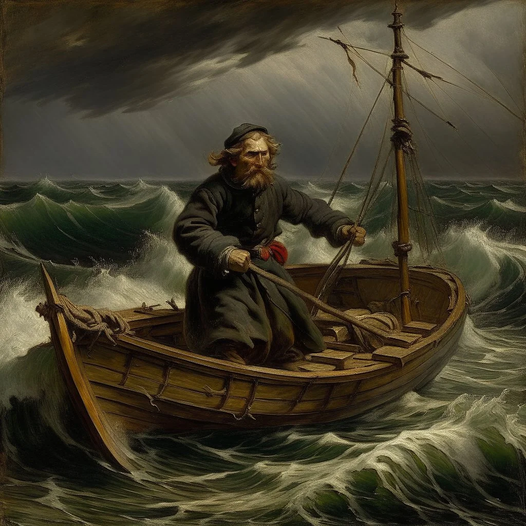 The angry fisherman "Boatsman" on a stormy sea