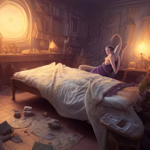 large, humanoid cockroach in bed under bedsheet, 8k resolution, high-quality, fine-detail, intricate, detailed matte, digital art, volumetric lighting, illustration, 3D octane render, brian froud, howard lyon, selina french, anna dittmann, annie stokes, lisa parker, greg rutowski