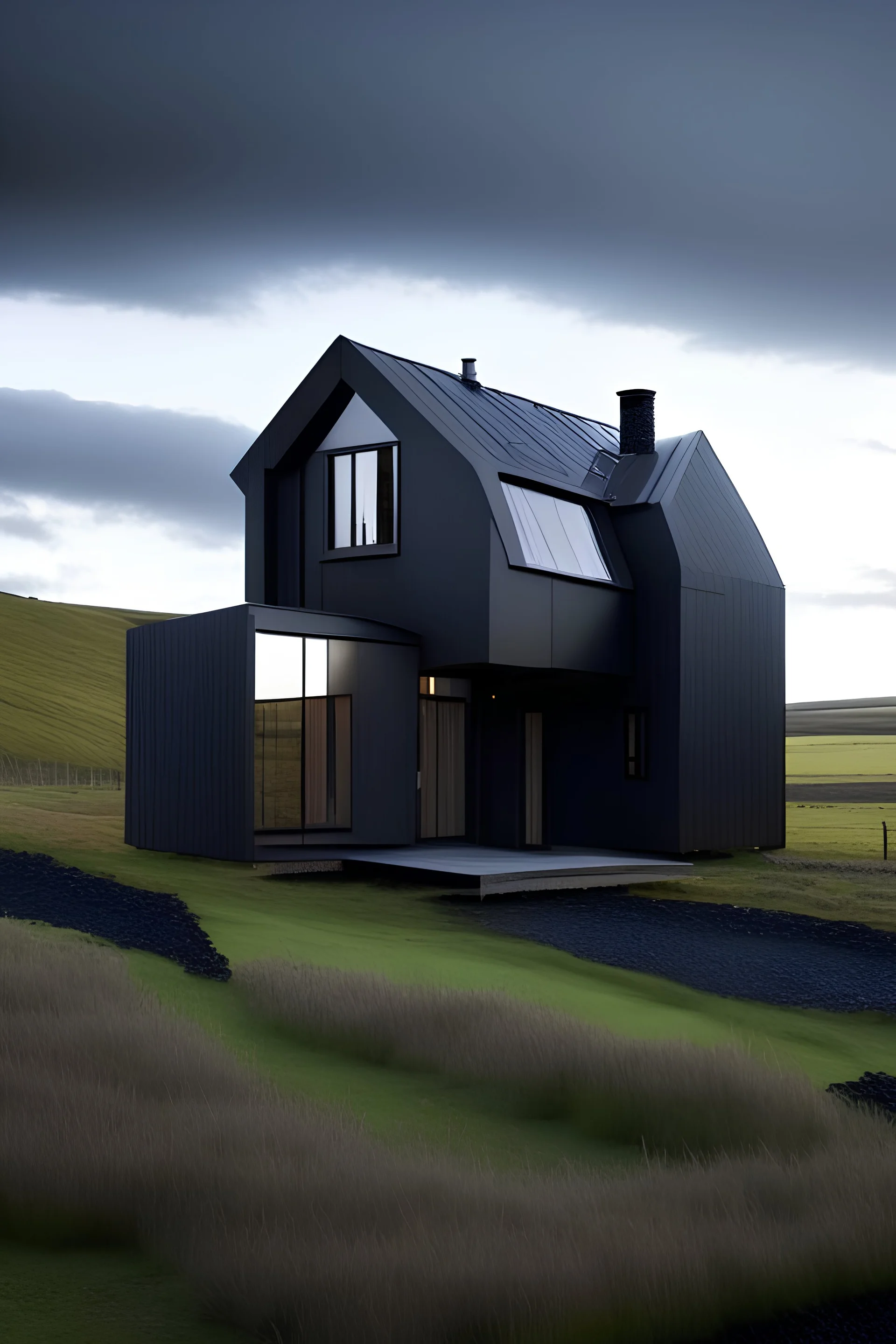 eco-friendly black modern one floor house in rural Scotland