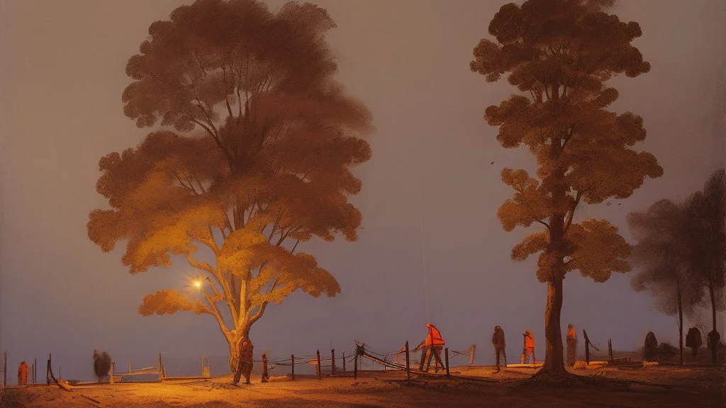 fall tree under Streetlight construction worker by Andrea del sarto