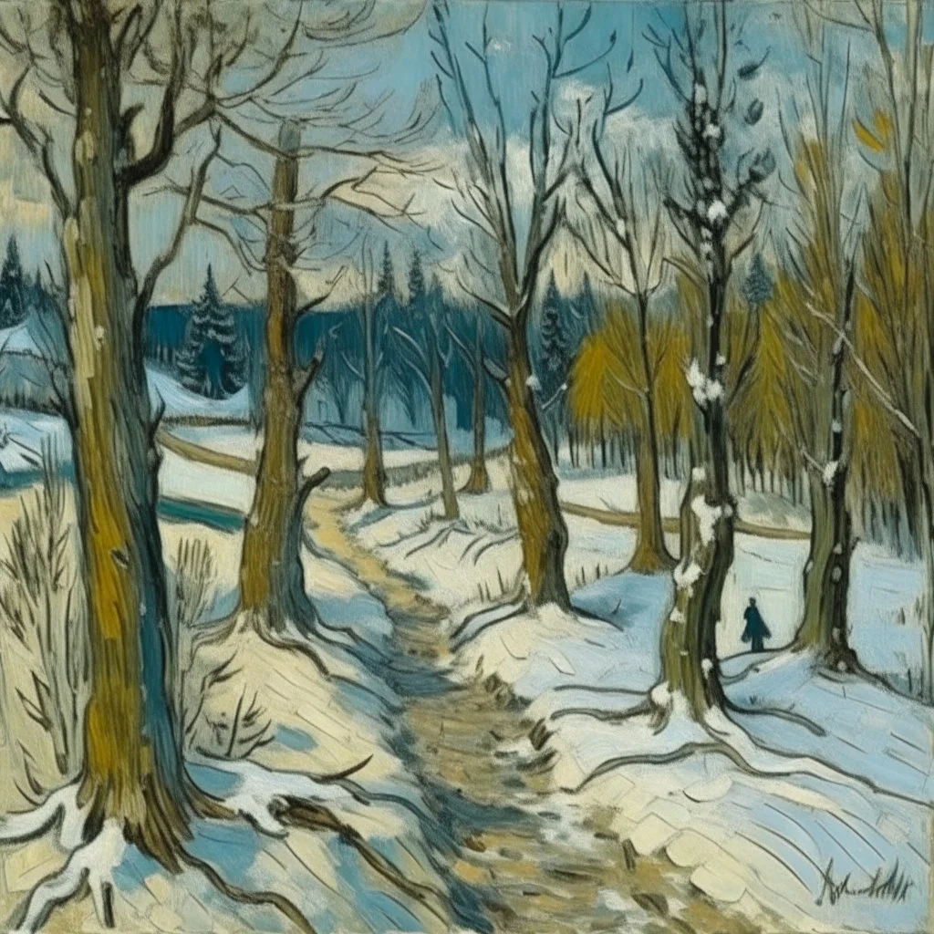 A white winter wonderland painted by Vincent van Gogh