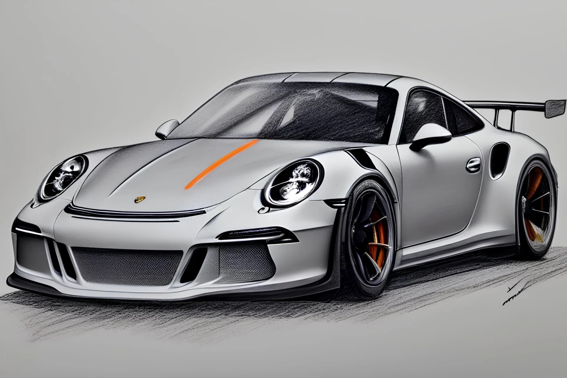 technical concept study, pencil sketch, 2023 porsche 911 gt3 rs custom, 35mm, centered view, pivot on gt3