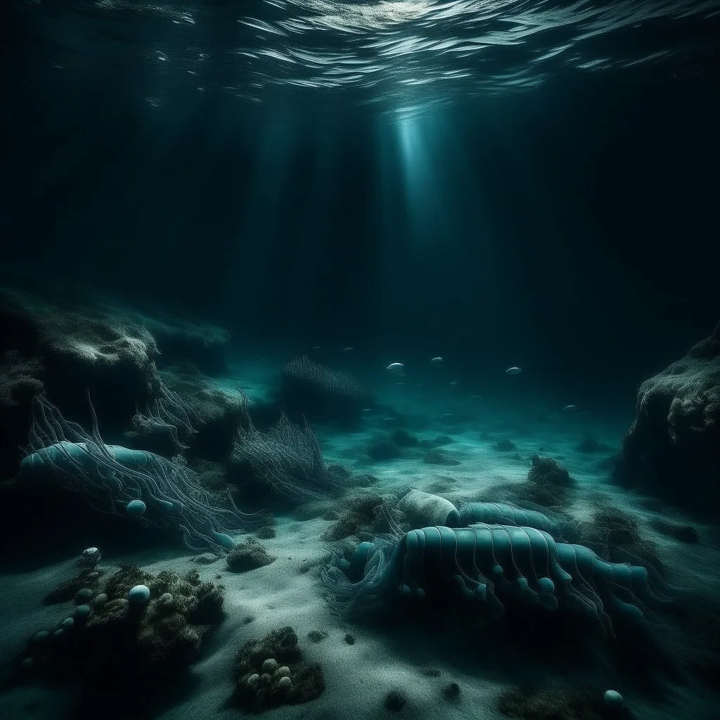 underwater images in a deep dark icy sea